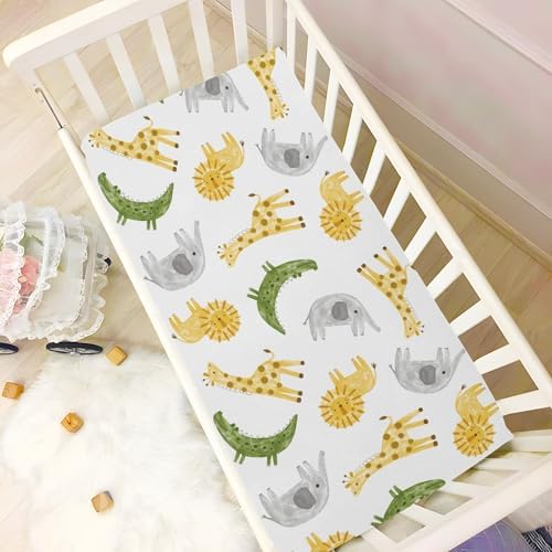 KICPOAY Giraffe Lion Crocodile Elephant Crib Sheets