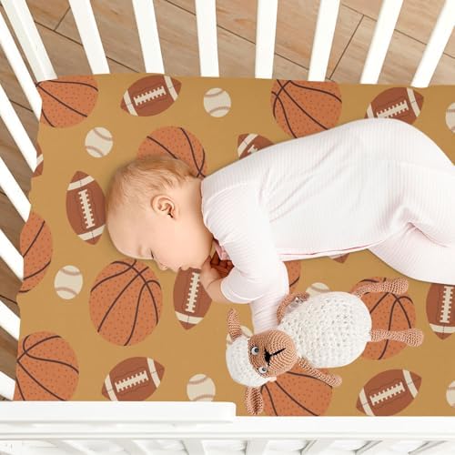 KICPOAY Ball Retro Sports Brown Crib Sheets