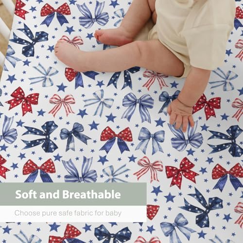 Red White Blue Bows Crib Sheets 28x52 Patriotic Fitted Mattress Covers