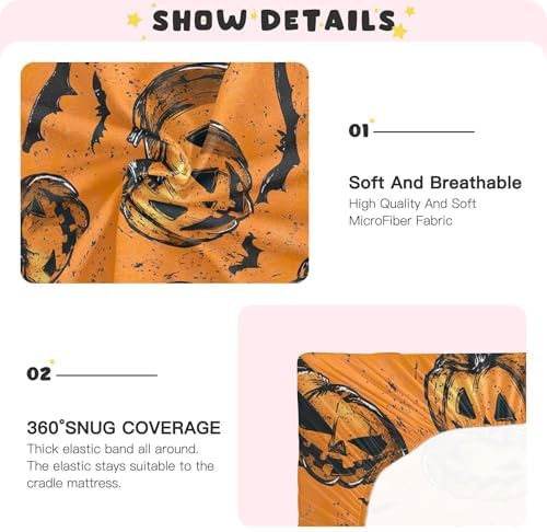 Qilmy Fitted Crib Sheet with Pumpkins and Bats Design