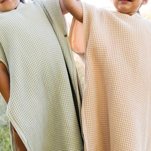 JadeKai Hooded Towel for Kids - Organic Cotton Waffle with Snap Poncho Conversion