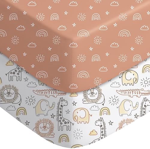 Yoofoss Crib Sheets 2 Pack - 52x28 Microfiber Animal Print