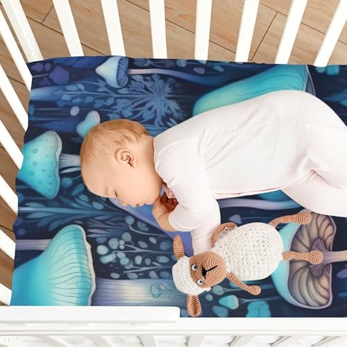 Qilmy Blue Mushroom Fitted Crib Sheet for Baby