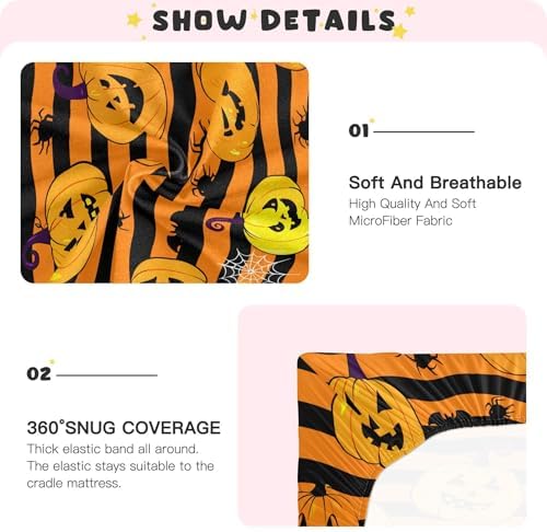 Qilmy Halloween Pumpkins Crib Sheet Soft Fitted