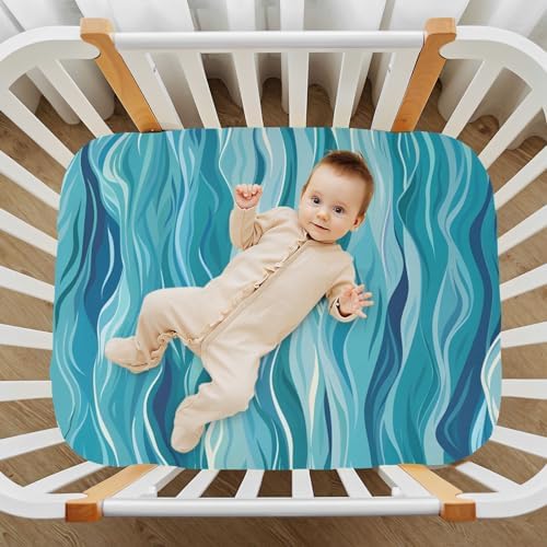ALAZA Sea Wave Crib Sheets for Girls and Boys