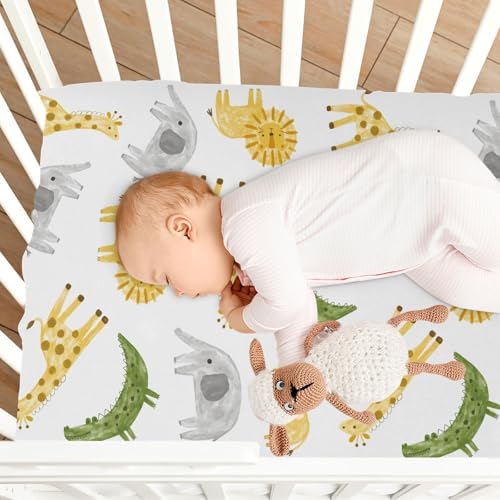 KICPOAY Giraffe Lion Crocodile Elephant Crib Sheets