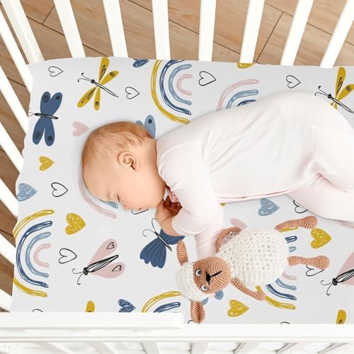 Rainbow Heart Butterfly Crib Sheets Stretchy Playard Sheets for Baby Toddler