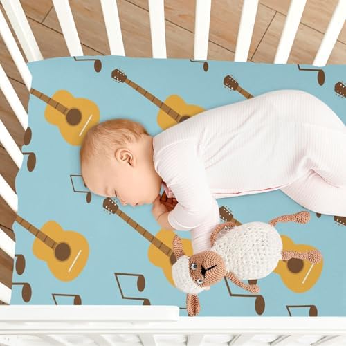 KICPOAY Classical Guitar Note Blue Fitted Crib Sheet