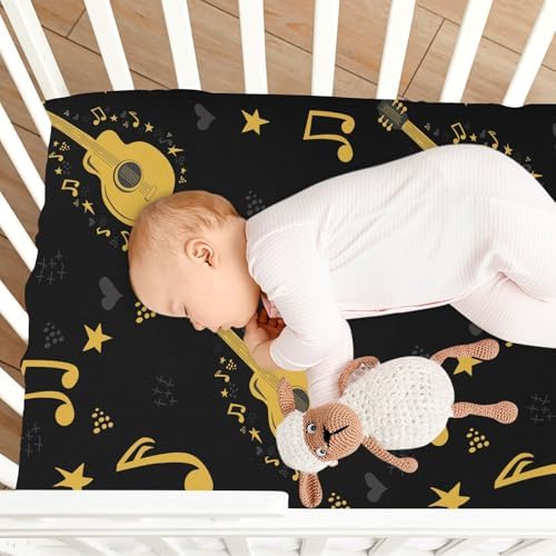 KICPOAY Black Guitar Stars Crib Sheets Playard Sheets for Baby Toddler