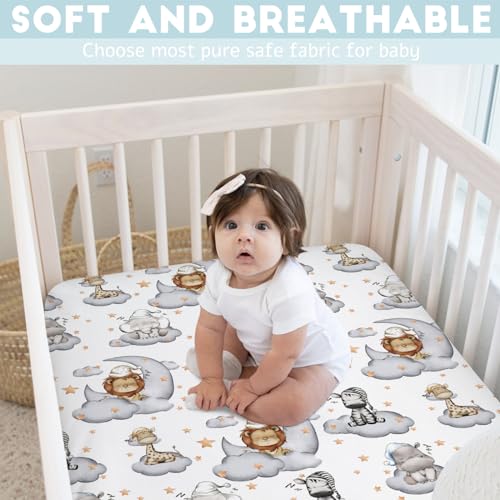 Sleeping Safari Animals Crib Sheet Set 52x28 Fitted