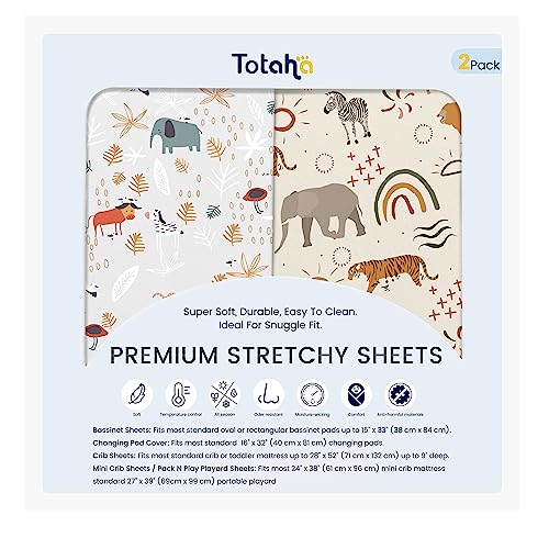 TotAha Ultra Soft Crib Sheets 2 Pack with TotCare Fabric