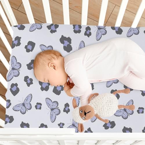 Purple Butterfly Wild Leopard Crib Sheets for Baby
