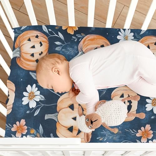 Qilmy Halloween Pumpkins Crib Sheet for Kids