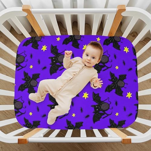 Qilmy Halloween Bats Fitted Crib Sheet - Soft Breathable for Baby