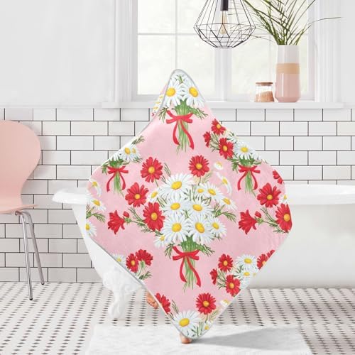 BOESI Doodle Daisy Baby Hooded Bath Towel - Soft Absorbent 30x30 Inches