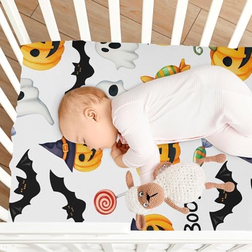 Qilmy Halloween Pumpkins Fitted Crib Sheet for Baby