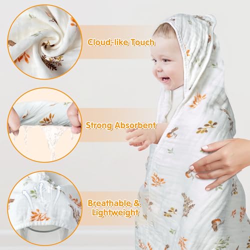 Zainpe 4Pcs Muslin Baby Hood Towel Set Leaves Pattern