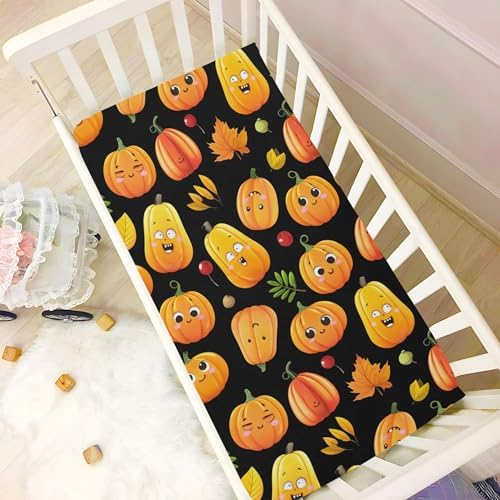 Qilmy Halloween Pumpkins Crib Sheet for Baby