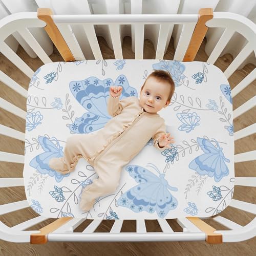 Blue Butterfly Romantic Pastel Crib Sheets for Baby Toddler