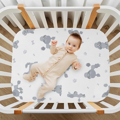 Mini Poodle Grey Fitted Crib Sheets for Baby Toddler