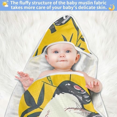 Cute Pandas Baby Hooded Towel 35x35 Inch Soft Cotton