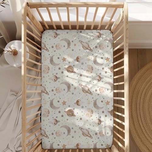 Space Moon Stars Planet Pattern Crib Sheet for Boys Girls