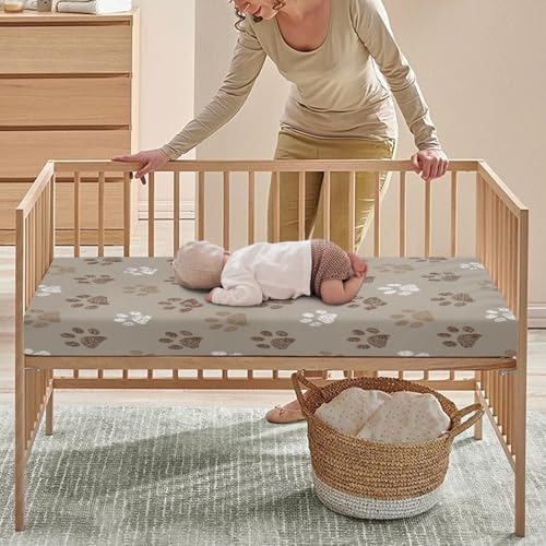 Streeyiu Brown Dog Paws Crib Sheet for Boys Girls