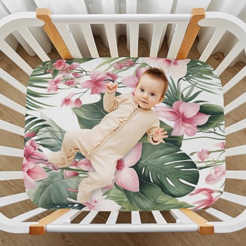 Qilmy Tropical Palm Flower Crib Sheet for Baby