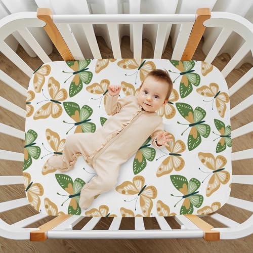 Yellow Green Butterfly Fitted Crib Sheets for Baby