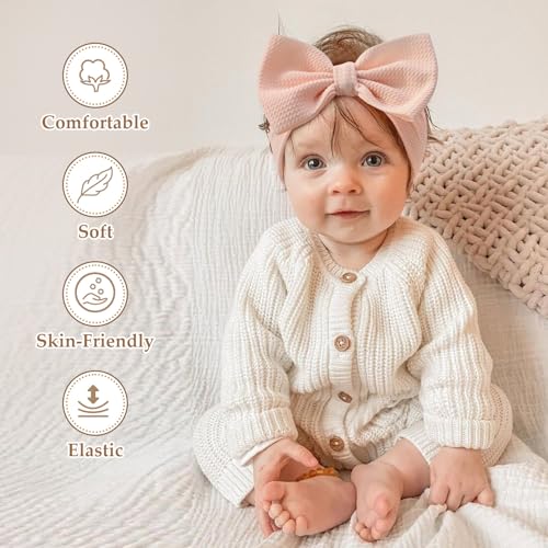 Subesty 3pcs Baby Girl Bows Headbands Set Beige White Pink