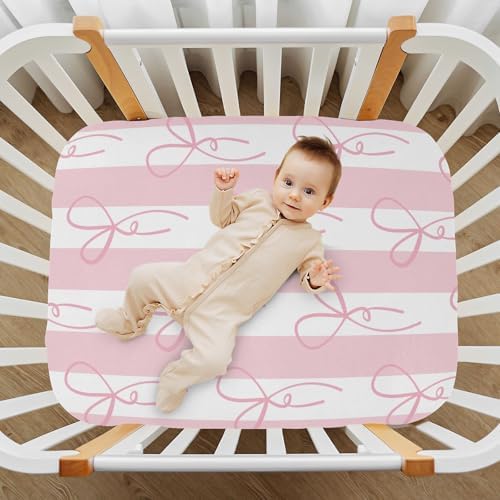 Bow Knots Stripe Fitted Crib Sheets for Baby Toddler