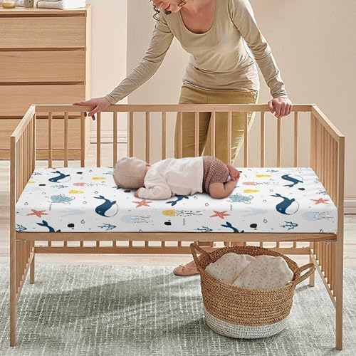 Blue Whale Ocean Fitted Crib Sheet 28x52