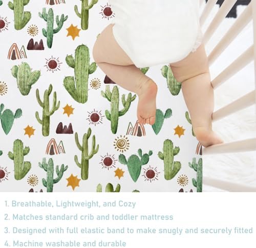 Watercolor Cactus Tribal Crib Fitted Sheet 52x28