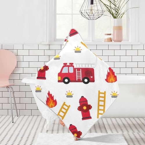 Caikeny Baby Hooded Towel Fire Truck Red 30x30 Inch