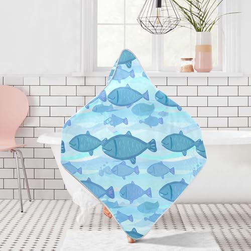 Bulletgxll Blue Swimming Fish Baby Hooded Towel