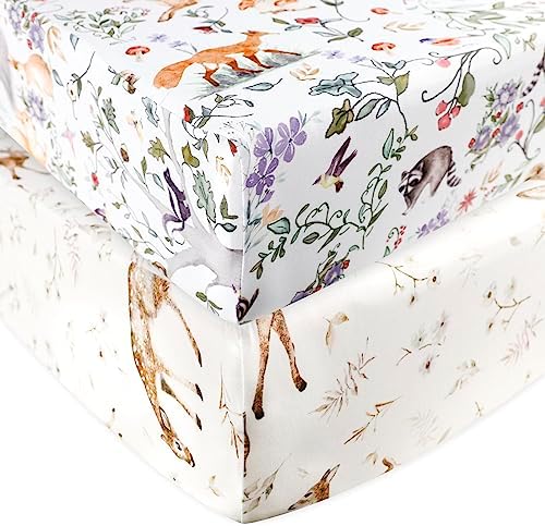 CARUILI Fitted Crib Sheets 2 Pack Woodland Animal Design