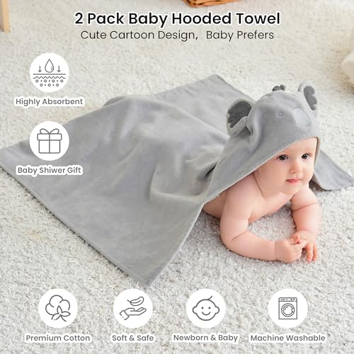 Mooreeke 2 Pack Baby Hooded Towels with Animal Design