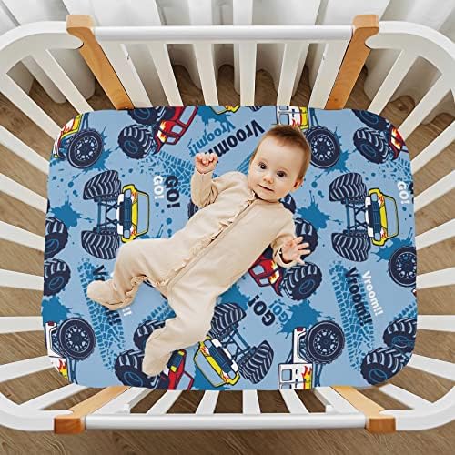UMIRIKO Baby Monster Trucks Crib Sheet 52x28x9in