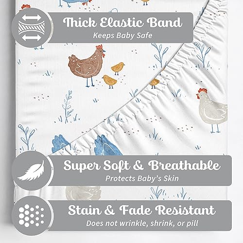 Crib Sheets Neutral - 2 Pack Organic Cotton Blend Farm Animals