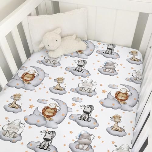 Sleeping Safari Animals Crib Sheet Set 52x28 Fitted