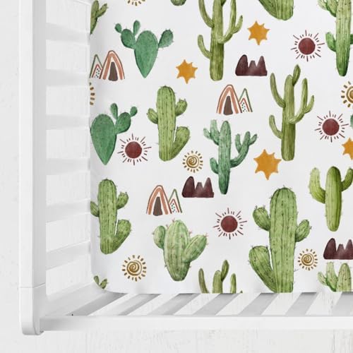 Watercolor Cactus Tribal Crib Fitted Sheet 52x28