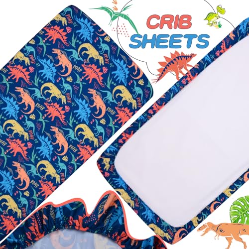 Cloele Dinosaur Crib Sheet for Boys - Navy 1