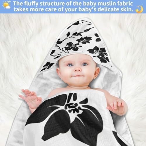 BOESI Graffiti Black Flower Baby Bath Towel 35x35in