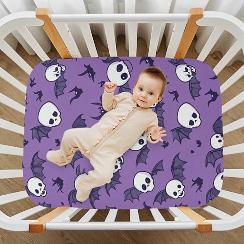 Qilmy Bats and Skulls Crib Sheet Soft Breathable Fitted Sheet for Baby