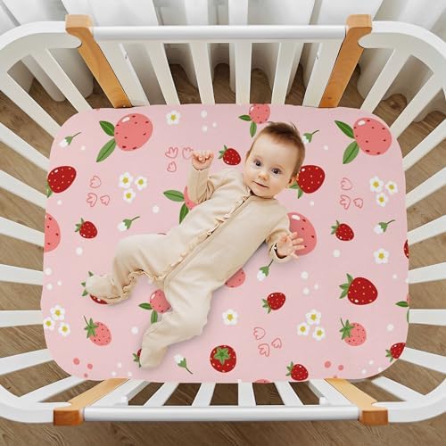 Qilmy Strawberries Fitted Crib Sheet - Soft Breathable for Baby