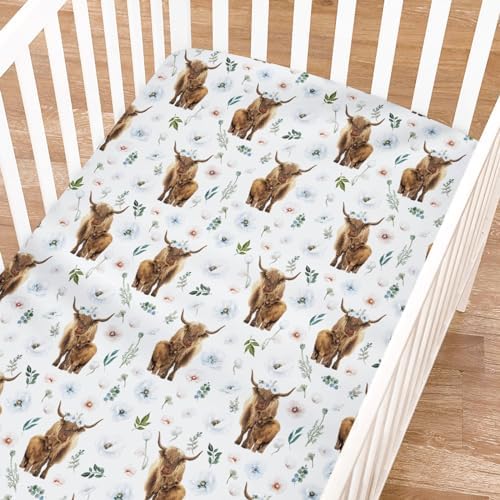 KASTLEE Watercolor Highland Cows Crib Sheet 52x28
