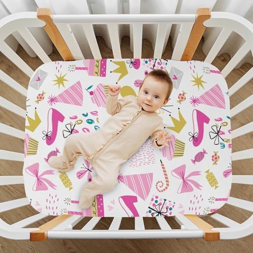 Party Princess Pink Bows Crib Sheets for Baby