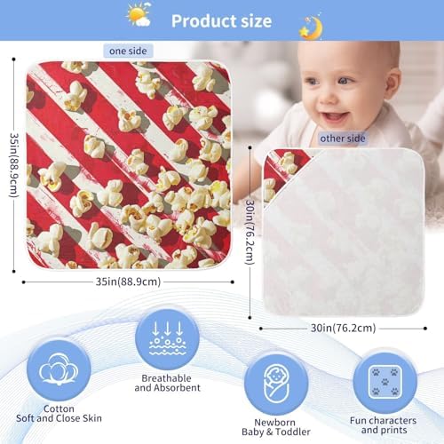 PaChyLuu Popcorn on Red Stripe Baby Hooded Towel 35x35 Inch