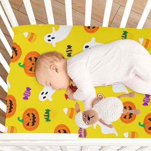 Qilmy Halloween Ghosts Fitted Crib Sheet for Baby Soft Breathable