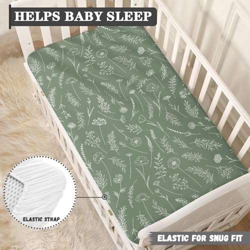 Wildflowers Meadow Fitted Crib Sheet 28x52 Green Sage